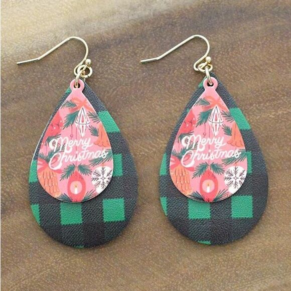 Christmas plaid Teardrop Earrings - Picture 2 of 5